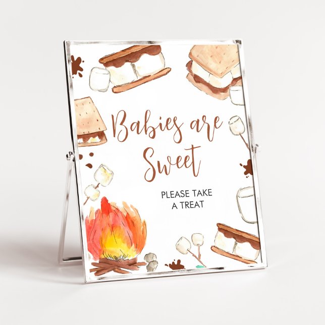 Póster S'mores Camping Baby Shower Los bebés son dulces (Smore Fun Baby Shower Babies are Sweet Sign)