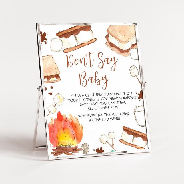 Póster S'mores Camping Baby Shower no dice bebé (Smore Fun Baby Shower Don't Say Baby Sign)