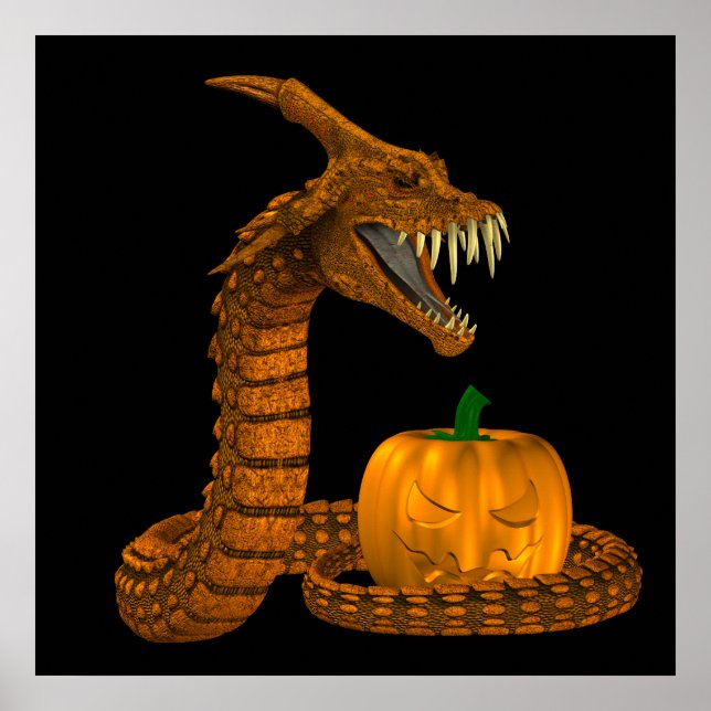 Póster Snake Da Miedo Protegiendo Una Calabaza (Frente)