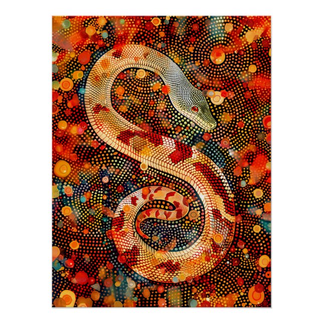 Póster Snake en el estilo de arte de dot aborigen (Anverso)