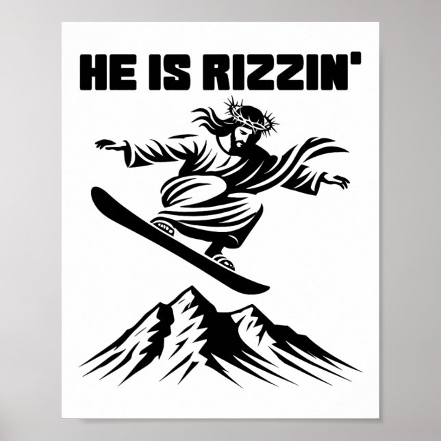 Póster Snboard Jesucristo Snowboard Rizzin' Nieve C (Frente)