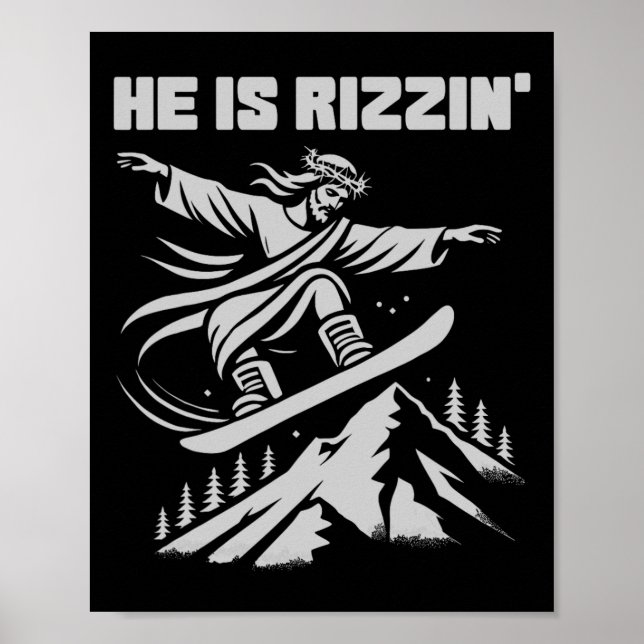 Póster Snboard Jesucristo Snowboard Rizzin' Nieve C (Frente)