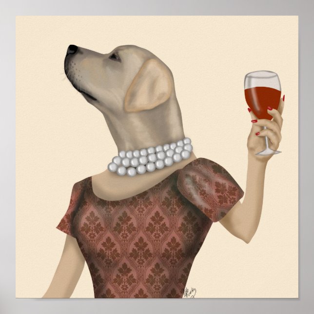 Póster Snob de vino de Labrador amarillo (Frente)