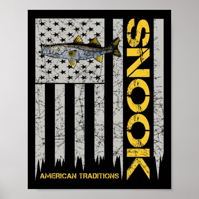 Póster Snook Fisherman - Vintage Style American Flag Snoo (Frente)