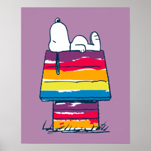 Póster Snoopy Casa de perros arco iris