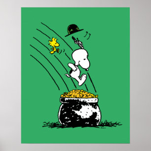 Póster Snoopy saltando a la olla de oro