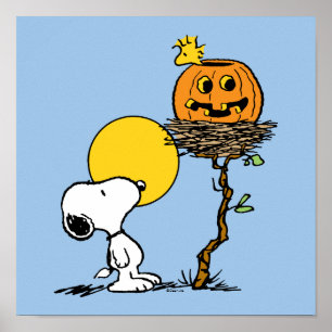 Póster Snoopy & Woodstock Nest con Jack O' Lantern