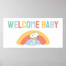 Póster Snoopy & Woodstock Rainbow Baby Shower Poster