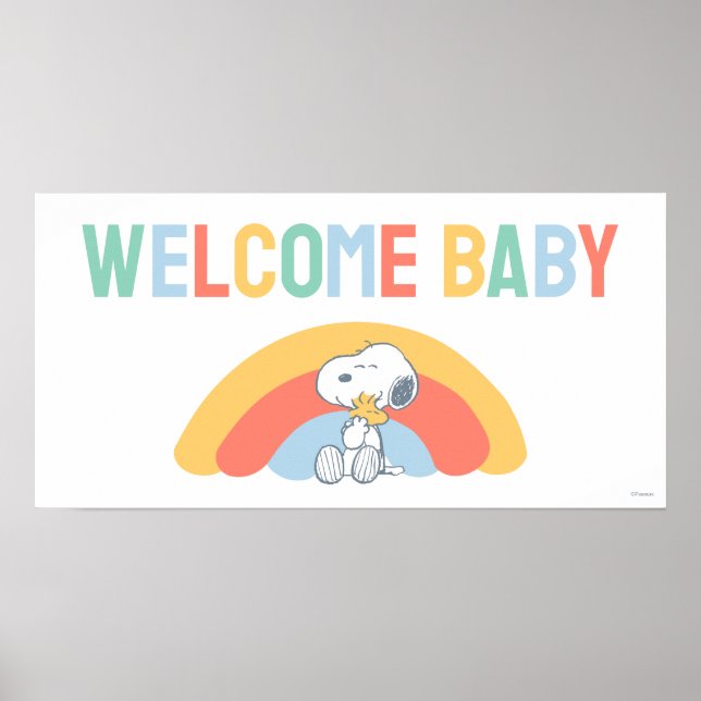 Póster Snoopy & Woodstock Rainbow Baby Shower Poster (Frente)
