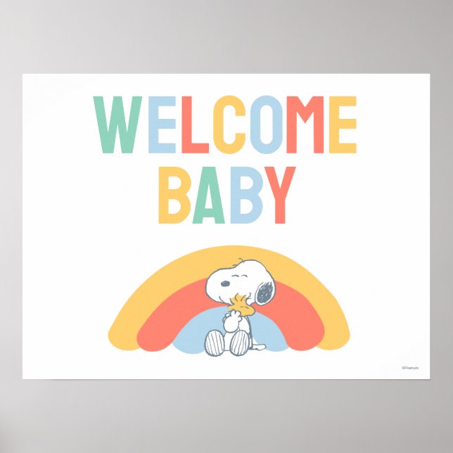 Póster Snoopy & Woodstock Rainbow Baby Shower Poster (Frente)