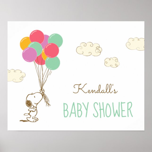 Póster Snoopy y Balloons Baby Shower (Frente)