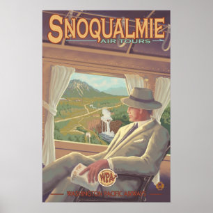 Póster Snoqualmie cae por aire, afiche de viajes de Washi