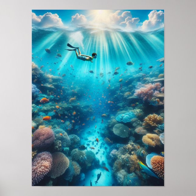 Póster Snorkeling, arrecife de coral (Frente)