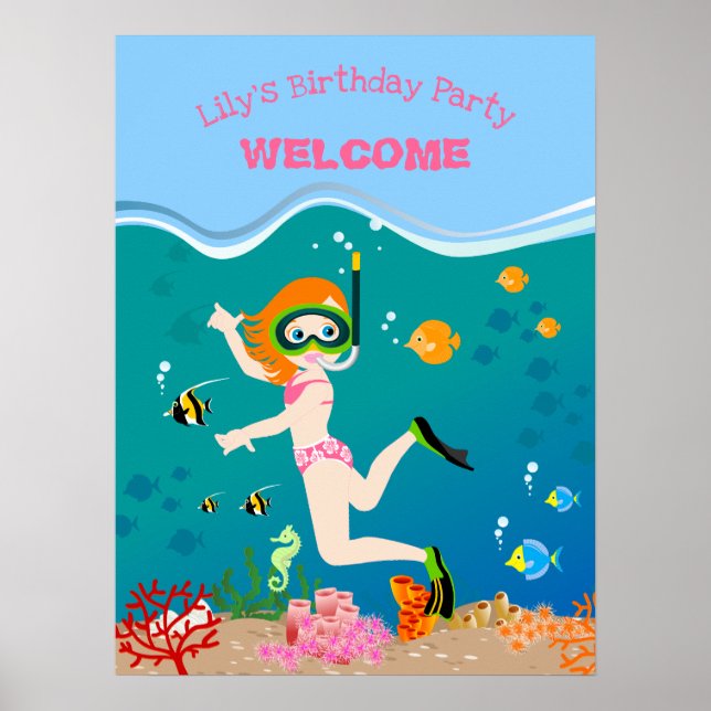 Póster Snorkeling con chica de peces tropicales Fiesta de (Frente)