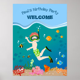 Póster Snorkeling con fiesta de cumpleaños de peces tropi