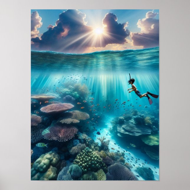 Póster Snorkeling en un hermoso arrecife (Frente)