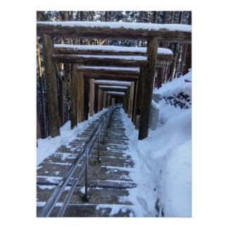Póster Snow-Covered Torii Path in a Remote Mountain Shrin