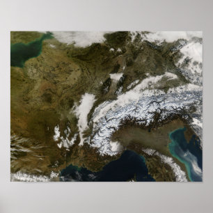 Póster Snow, fog, and low clouds in western Europe