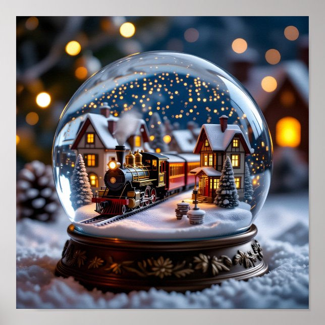 Póster Snow globe with  Vintage Train and Village (Frente)