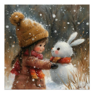 Póster Snowball Snuggles: Un Poco de Fantasía Bunny