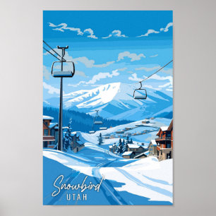 Póster Snowbird Utah ilustracion de viaje vintage de EEUU