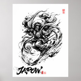 Póster Snowboard Brush Art - Ski Fujin God