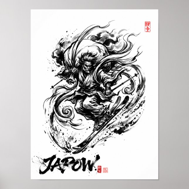 Póster Snowboard Brush Art - Ski Fujin God (Frente)