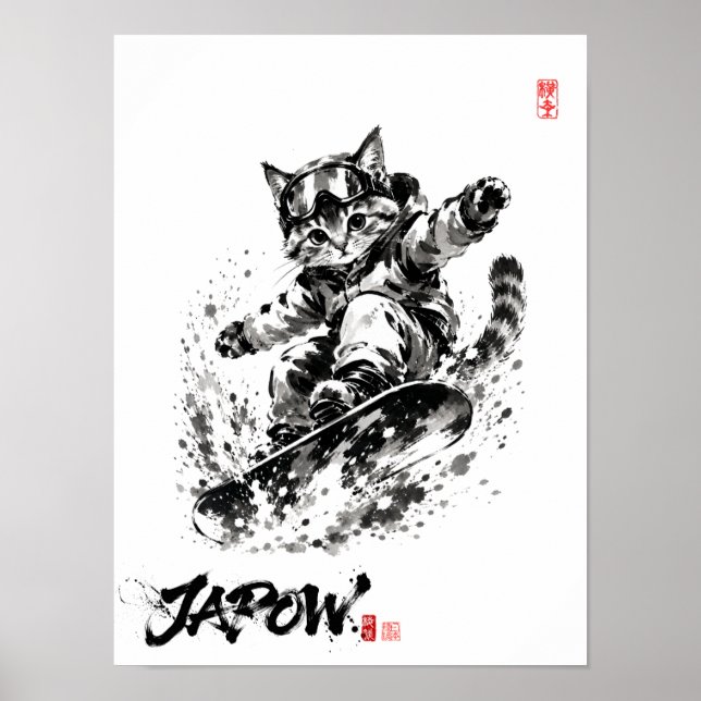 Póster Snowboard Brush Art - Snowboarder cat (Frente)