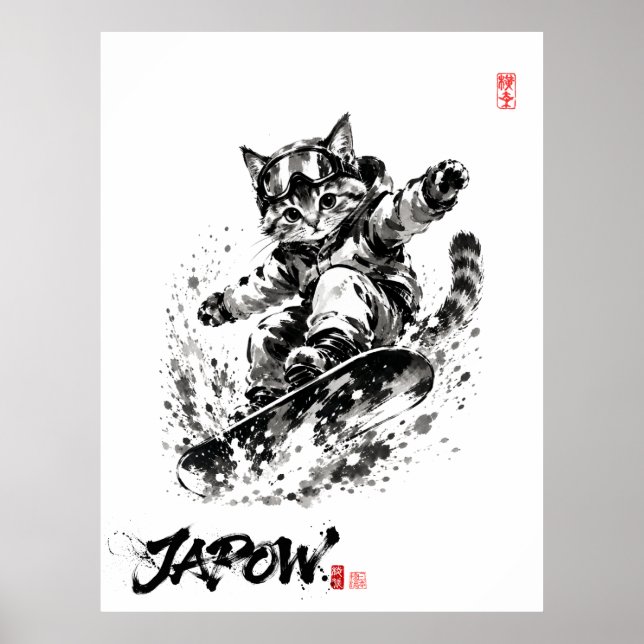 Póster Snowboard Brush Art - Snowboarder cat (Frente)