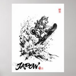 Póster Snowboard Brush Art - Snowboarder Dog Husky ポスター