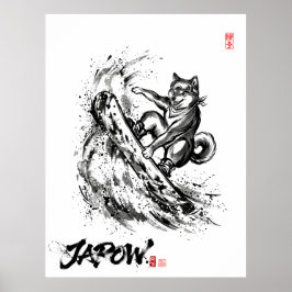 Póster Snowboard Brush Art - Snowboarder Dog Shiba ポスター