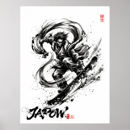 Póster Snowboard Brush Art - Snowboarder Fujin God