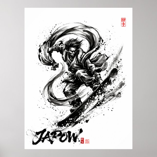 Póster Snowboard Brush Art - Snowboarder Fujin God (Frente)