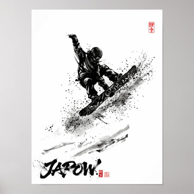 Póster Snowboard Brush Art - Snowboarder Grab (Frente)