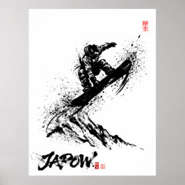 Póster Snowboard Brush Art - Snowboarder Grab Jump