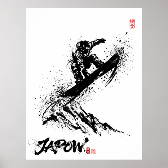 Póster Snowboard Brush Art - Snowboarder Grab Jump (Frente)