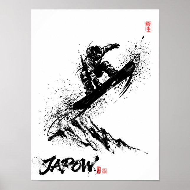 Póster Snowboard Brush Art - Snowboarder Grab Jump (Frente)