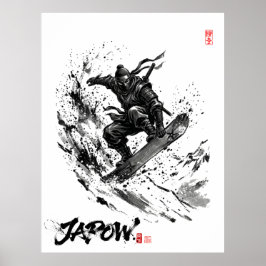 Póster Snowboard Brush Art - Snowboarder Ninja