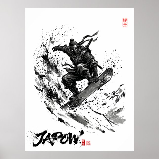 Póster Snowboard Brush Art - Snowboarder Ninja (Frente)