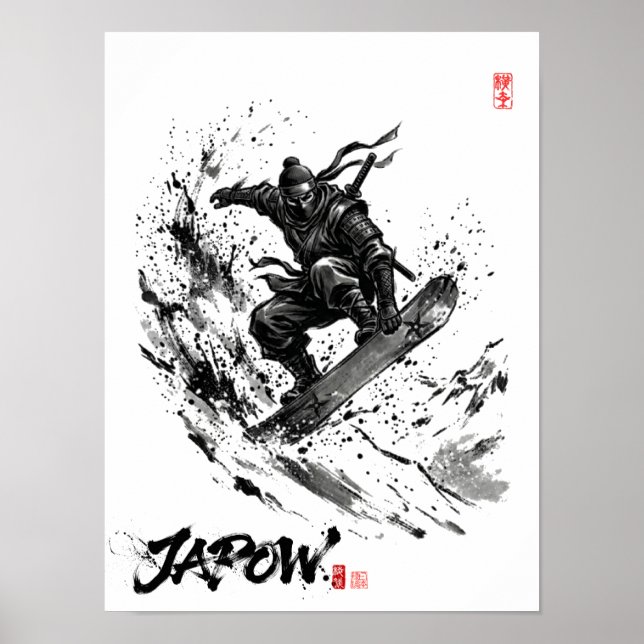 Póster Snowboard Brush Art - Snowboarder Ninja (Frente)