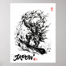 Póster Snowboard Brush Art - Snowboarder Raijin God