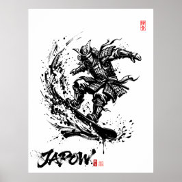 Póster Snowboard Brush Art - Snowboarder Samurai ポスター