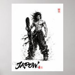 Póster Snowboard Brush Art - Standing Samurai Musashi