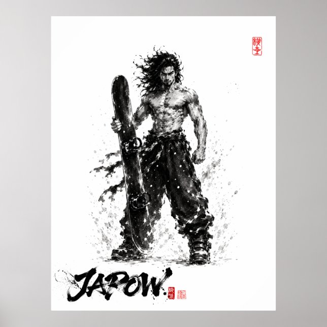 Póster Snowboard Brush Art - Standing Samurai Musashi (Frente)