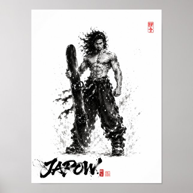 Póster Snowboard Brush Art - Standing Samurai Musashi (Frente)