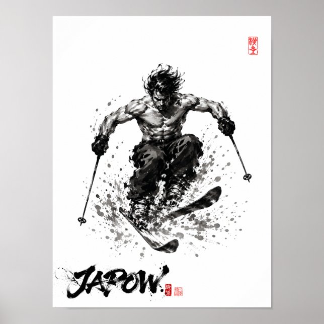 Póster Snowboard Brush Art - Standing Samurai Musashi ski (Frente)