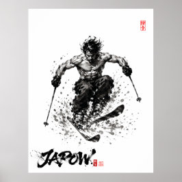 Póster Snowboard Brush Art - Standing Samurai Musashi ski