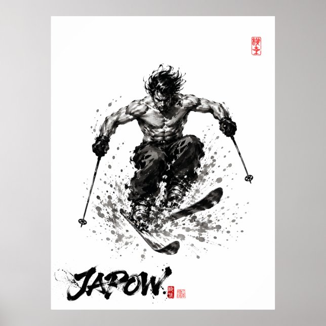 Póster Snowboard Brush Art - Standing Samurai Musashi ski (Frente)