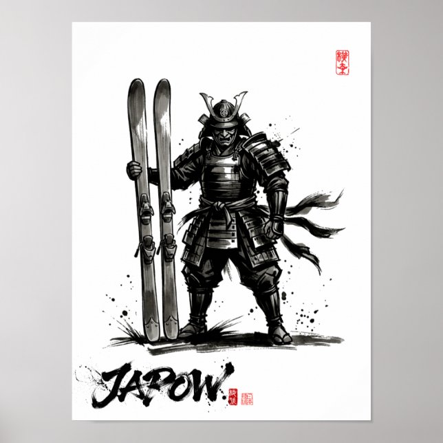Póster Snowboard Brush Art - Standing Samurai Ski (Frente)