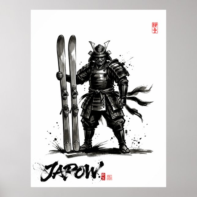 Póster Snowboard Brush Art - Standing Samurai Ski (Frente)